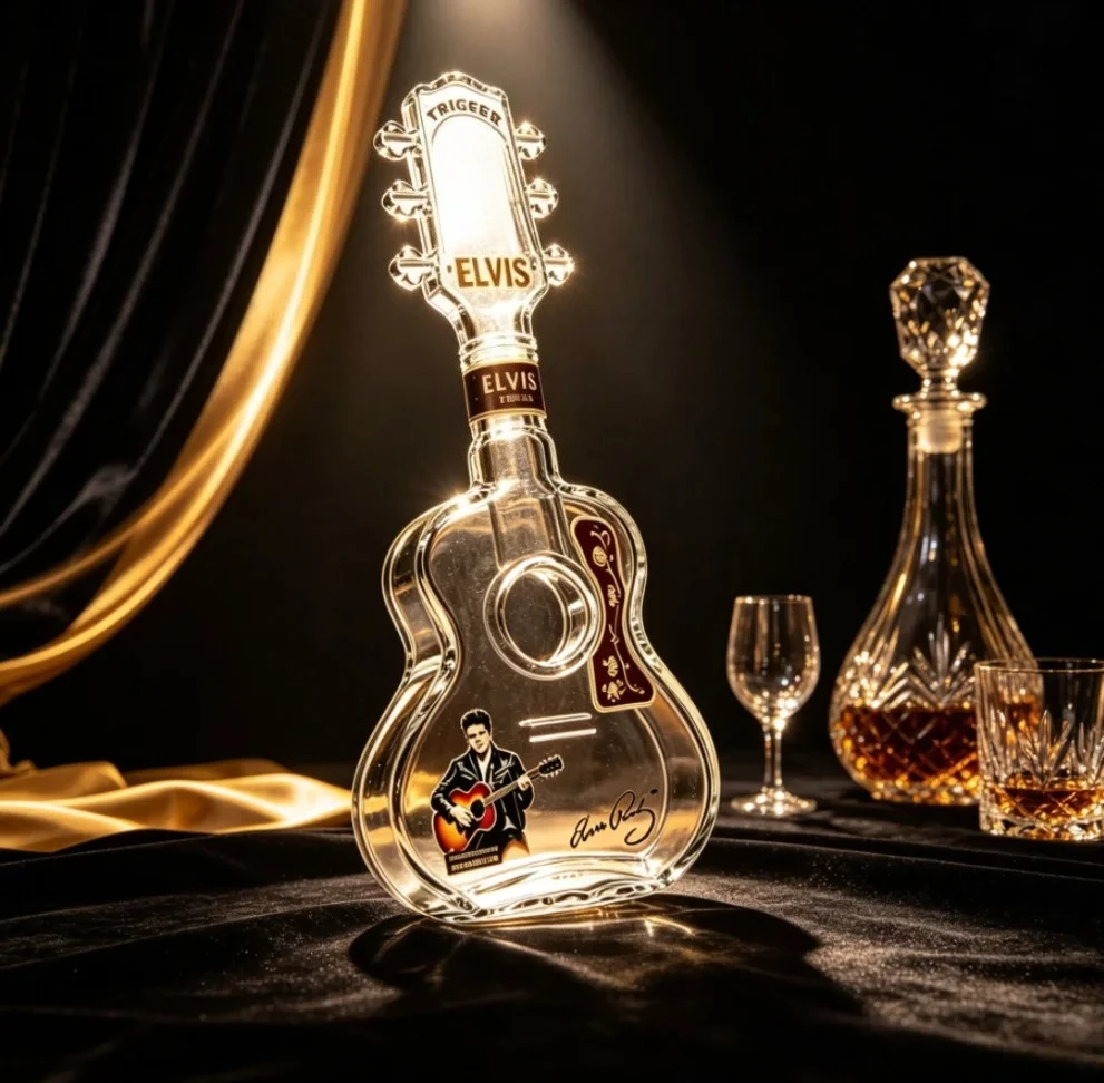 Glass Guitar Shaped Whiskey Decanter Multi-purpose Spirits Storage Bottle Vintage Table Ornament for Home Bar Kitchen Display