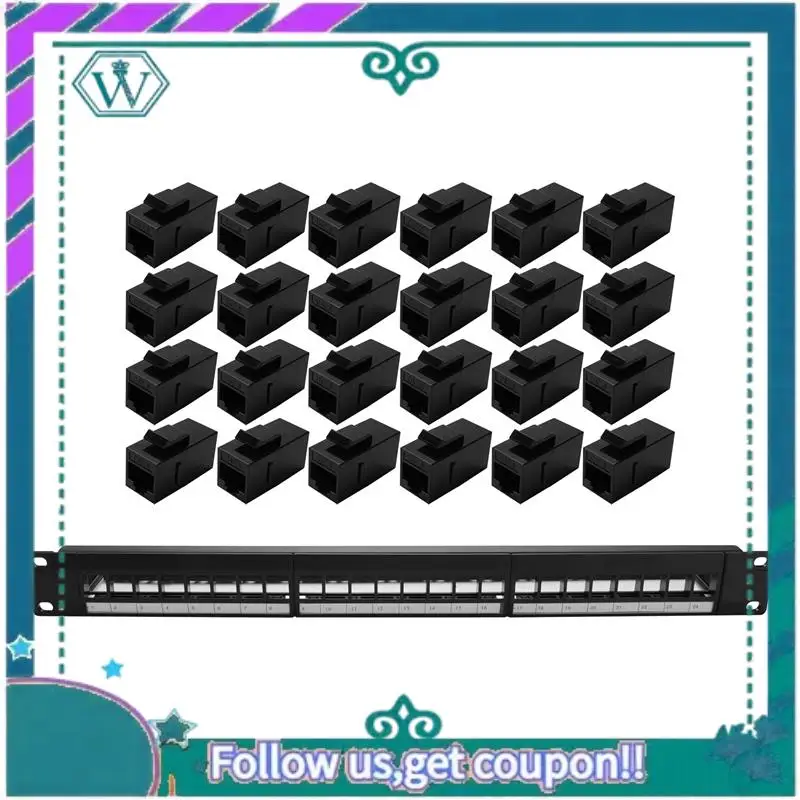

Upgraded 19Inch 1U Cabinet Rack Pass-Through 24 Port CAT6 Patch Panel RJ45 Contact Port(RJ45 Contact Port) Modular Frame