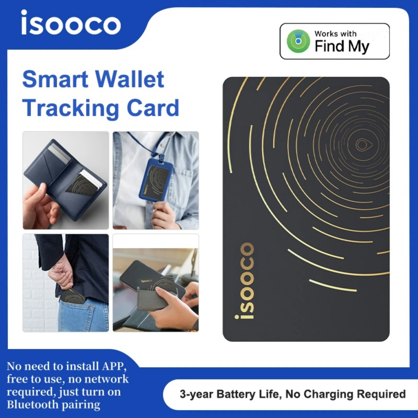 1/2Pcs isooco 3-year Battery Life Wallet Tracker Card GPS Locator Bluetooth Pairing Find My Thin Smart Tag Car Finder IP67