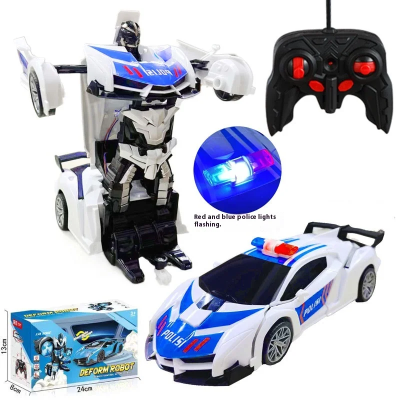 One-Button Transform RC Racing Car Remote Control Rechargeable Police Sports Vehicle Electric Toy Model for Kids Boys Gift
