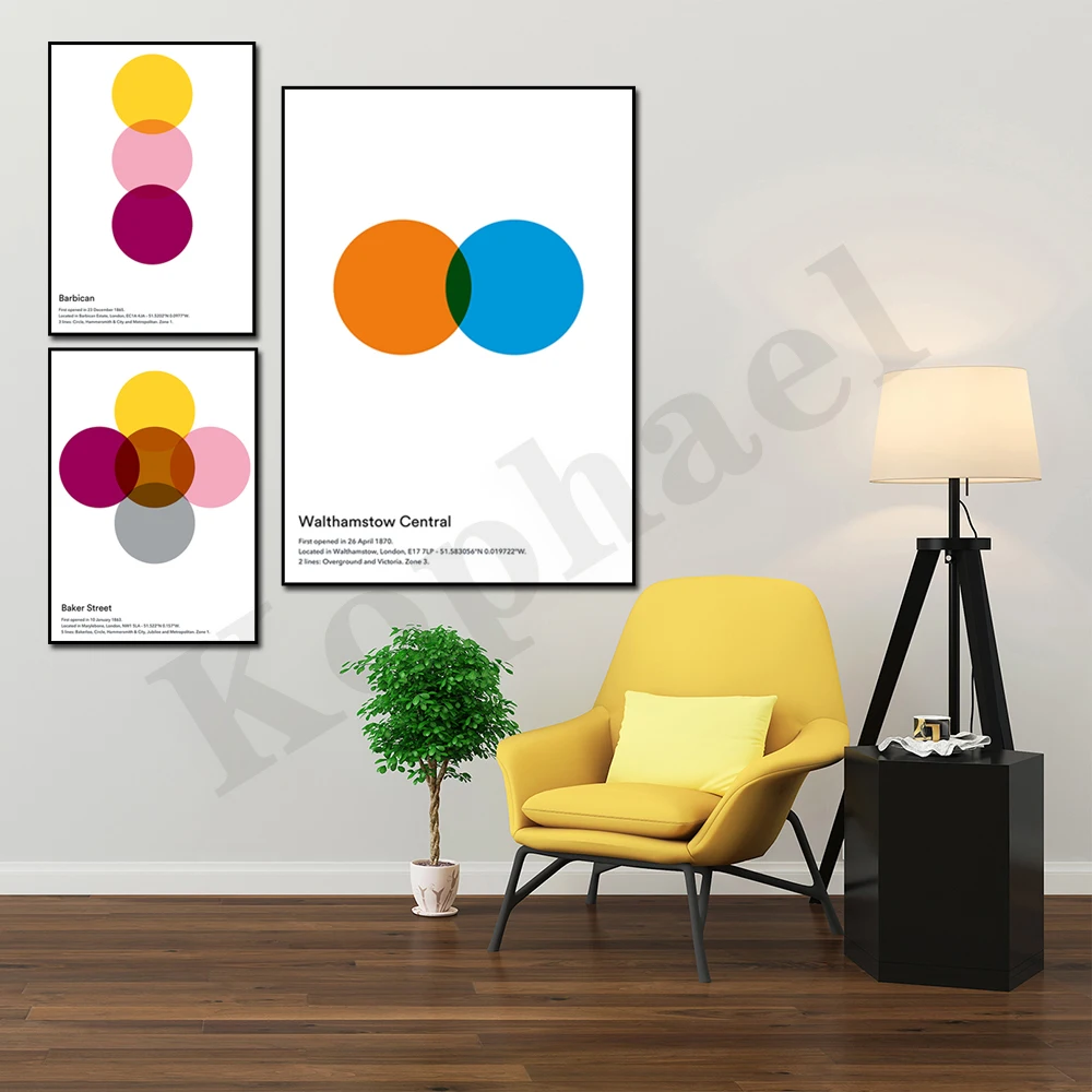 London Underground Station Subway Map Minimalist Colorful Circle Wall Art Style Poster