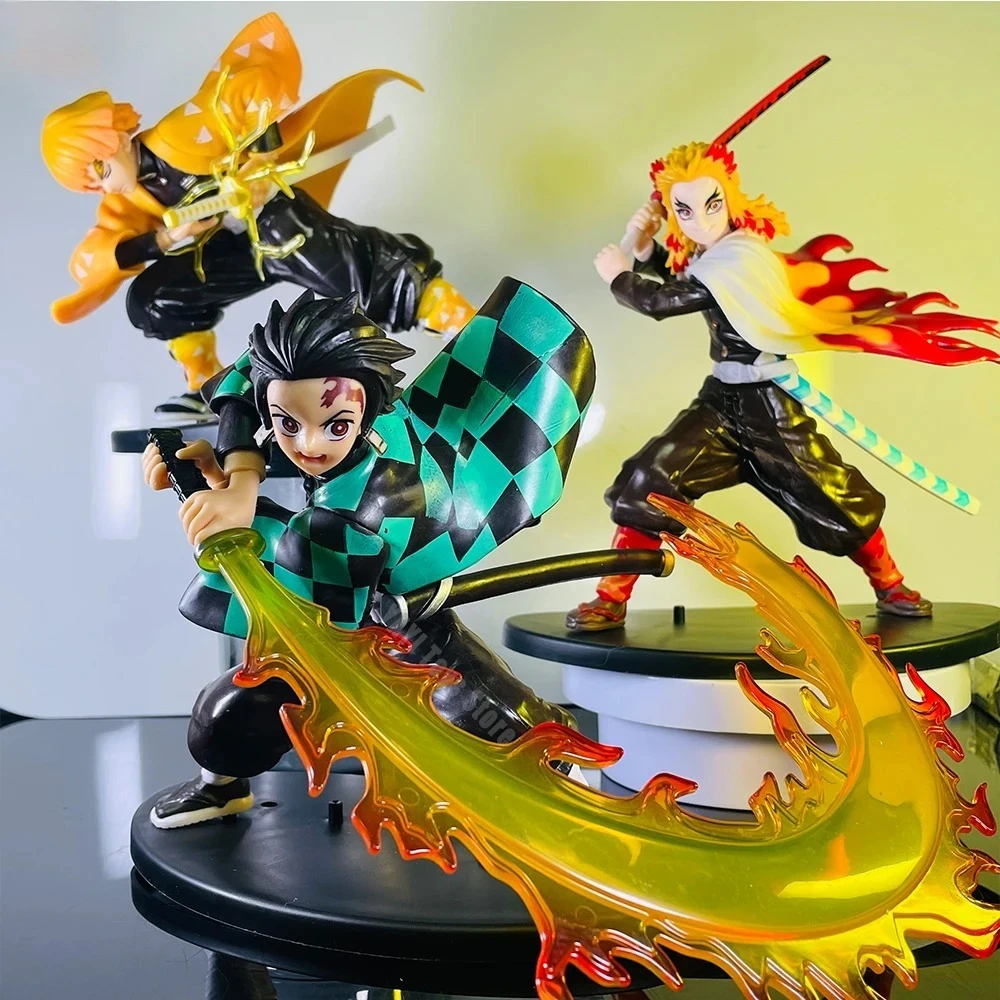 

В наличии Горячая аниме-фигурка Demon Slayer Tanjirou Agatsuma Zenitsu Kyoujurou, аниме-модель, экшн-фигурка, коллекция ПВХ, игрушка в подарок