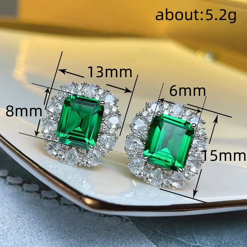 Exquisite Green AAAA Shiny Zircon 925 Sterling Silver Stud Earring Women Jewelry Full CZ Necklace Women's Wedding Bridal Jewelry