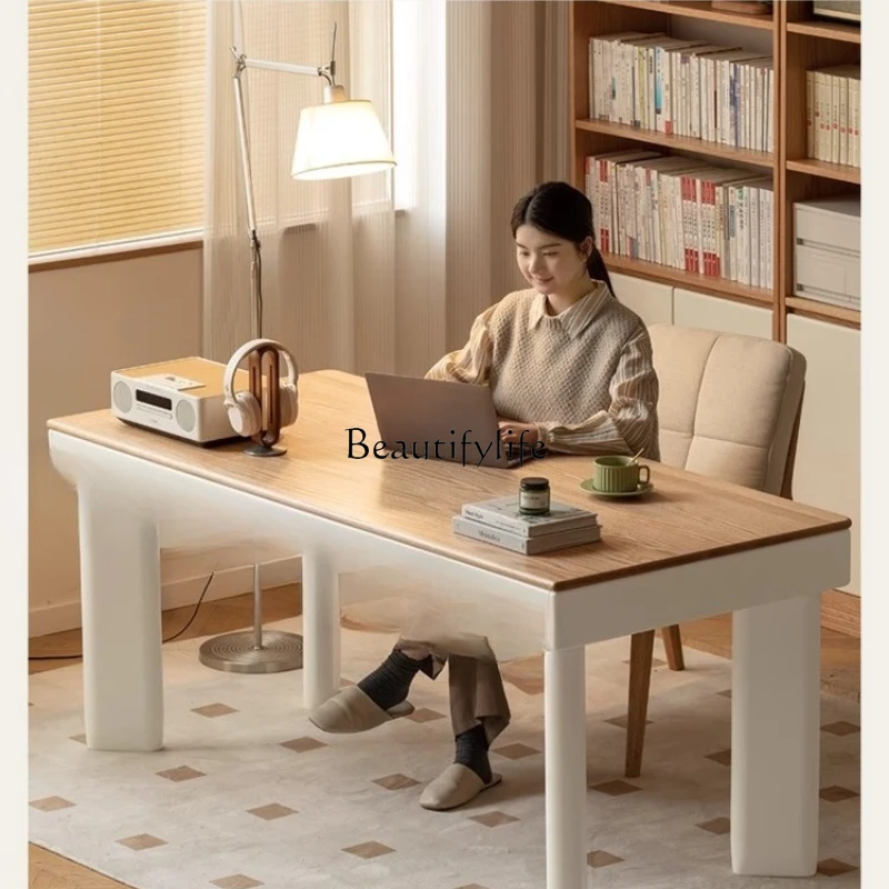 

Solid wood desk study modern simple cream style computer home with pumping workbench