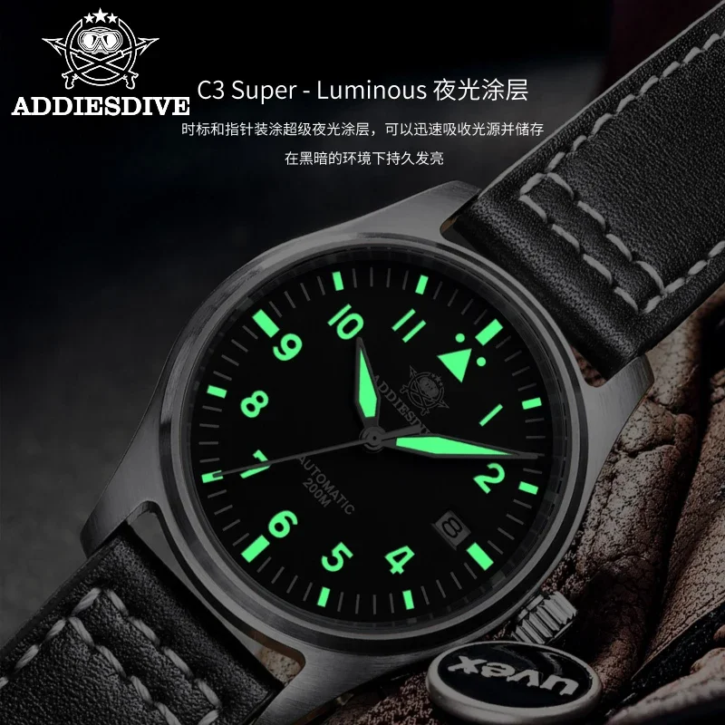 ADDIESDIVE 39mm Dive Watch NH35 Sapphire Stainless Steel Automatic Mechanical Watches 200m Waterproof Luminous MY-H2 WristWatch