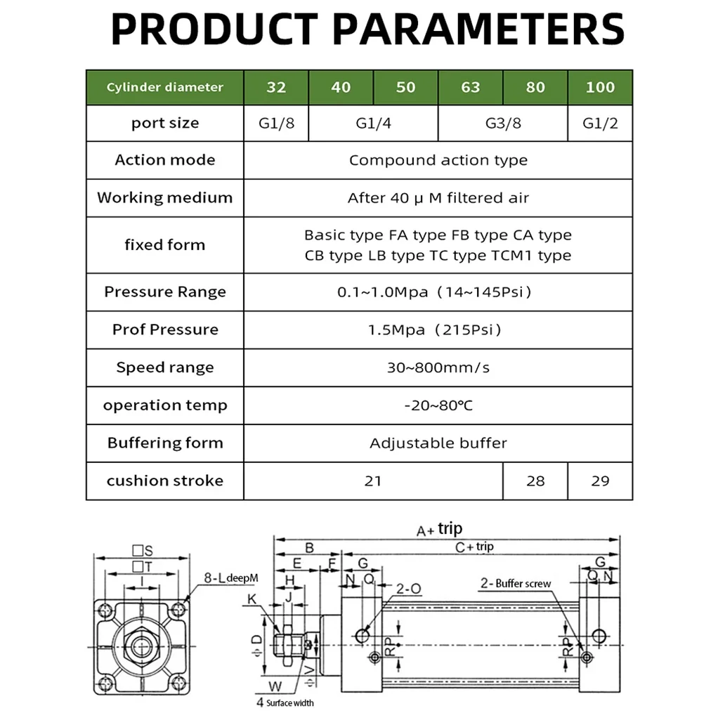 Disponibile Cilindro standard Pistone avvitato Cilindro pneumatico a doppia azione Serie SC Lega di alluminio Industria dell'alluminio Pro