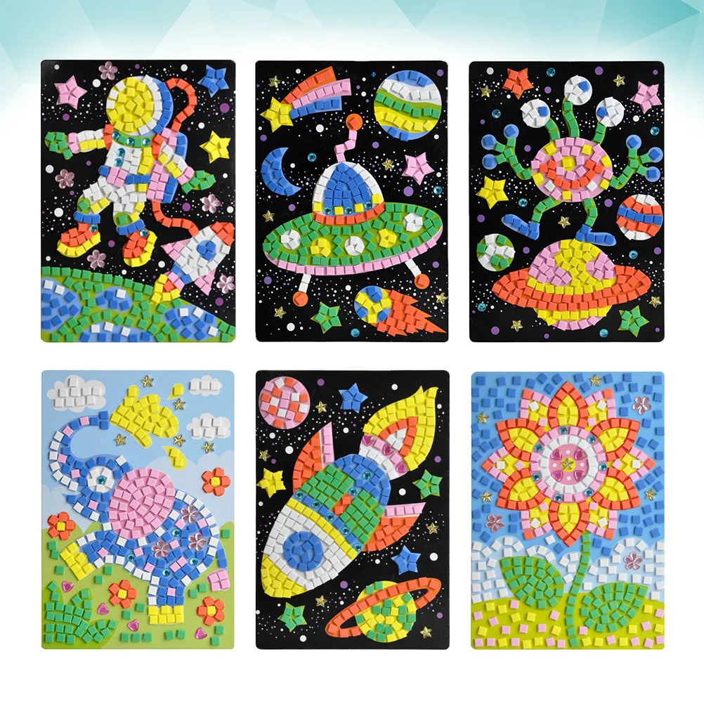 

6pcs 3D Mosaic Stickers Kids Diy Cartoon Puzzle Educational Craft Set Eva Crystal Decals Children Handmade Activity Game Puzzle
