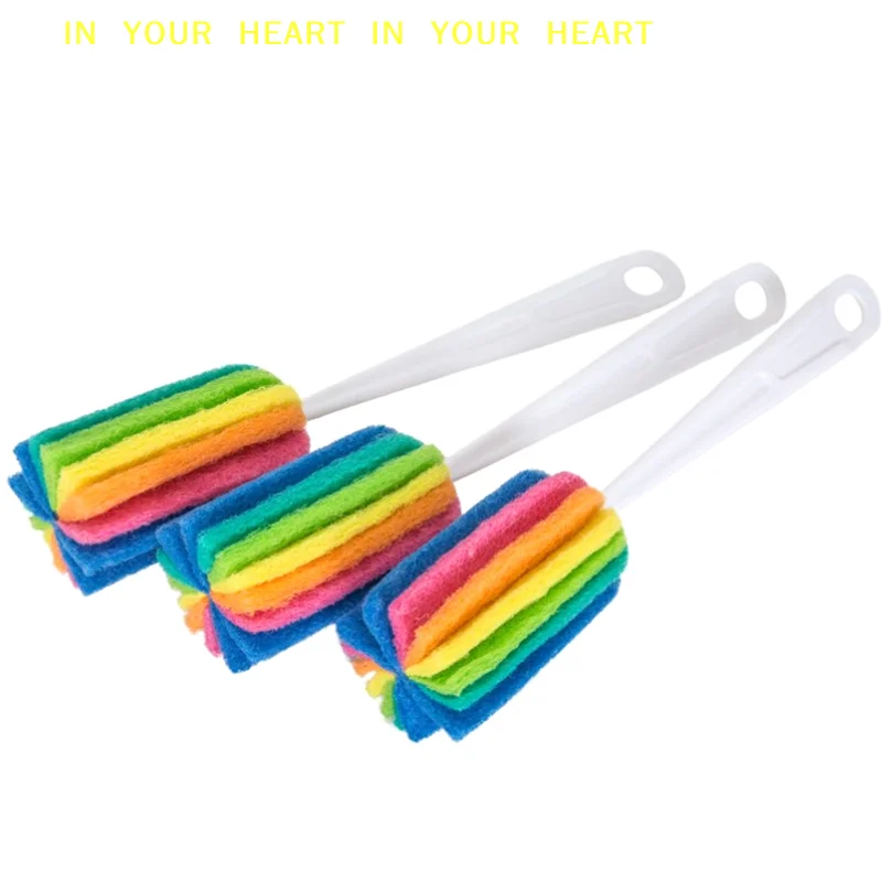 【X】Rainbow Sponge Brush Water Bottle Cup Mug Glass Washing Sponge Cleaning Brush Scrubber With Handle Cleaning Utensils