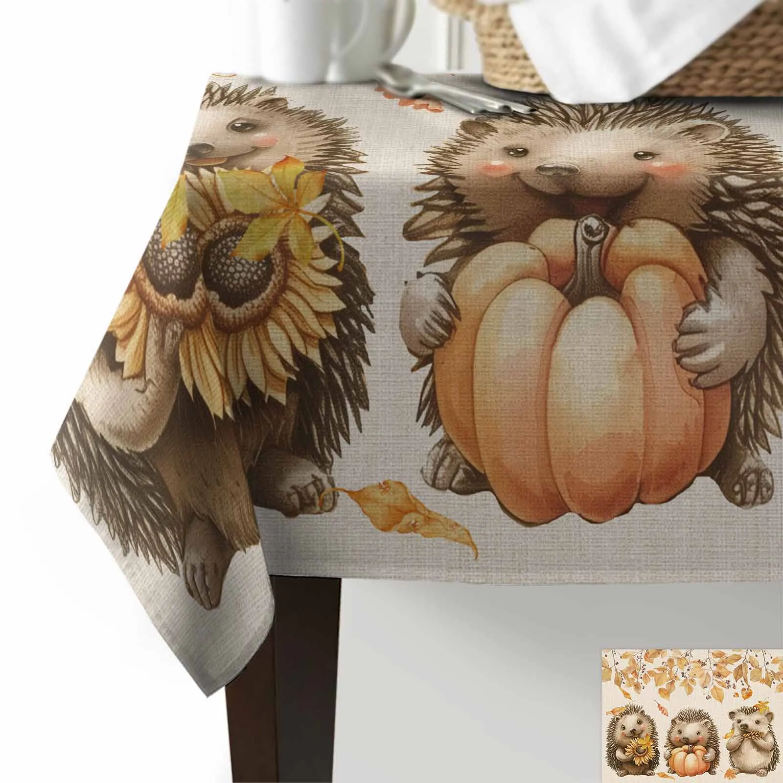 Fall Pumpkin Mushroom Hedgehog Tablecloth Holiday Dining Table Decor Table Cover Rectangular Wedding Decoration Tablecloth