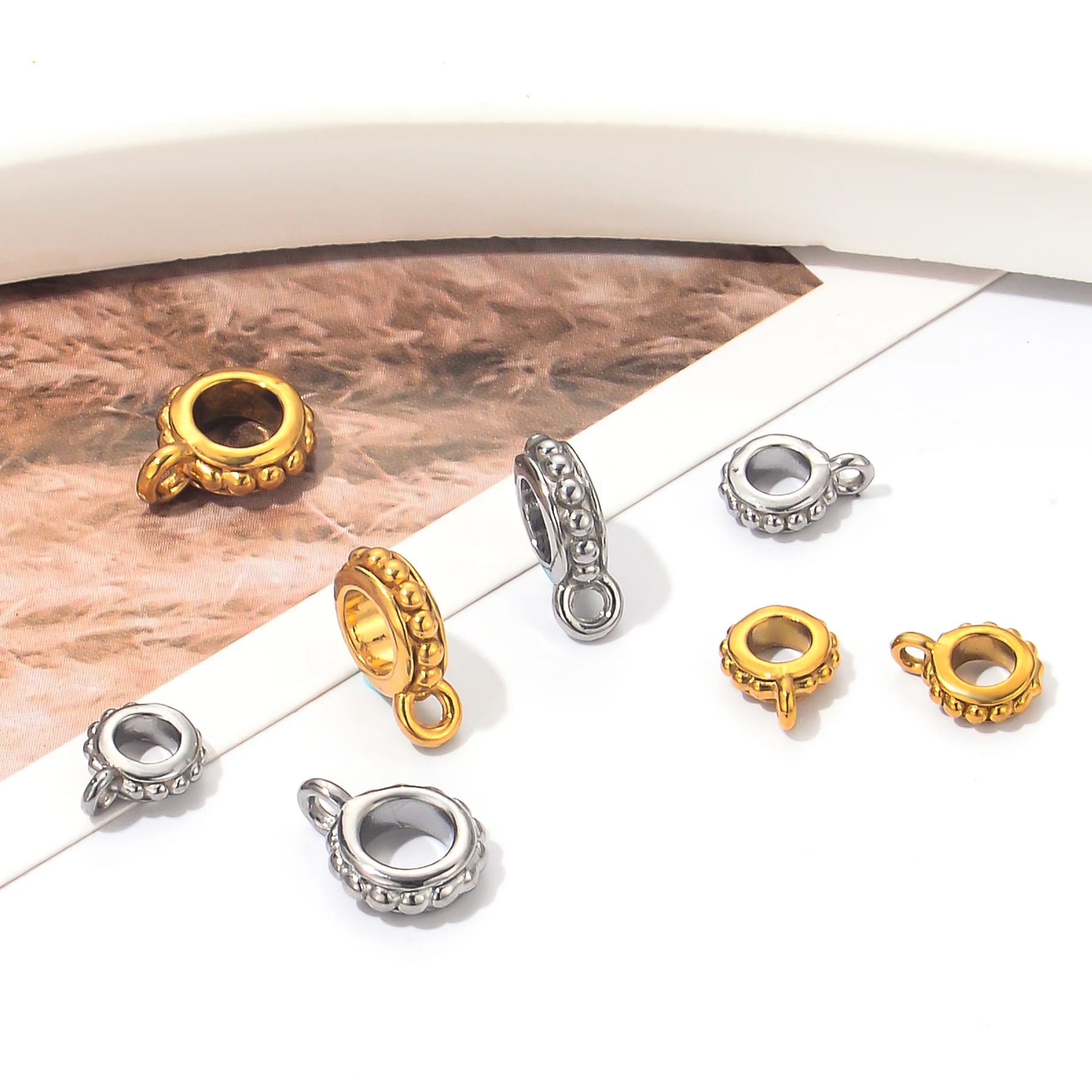 6 Stück/Set, runde Anhänger aus Edelstahl, Zubehör, Abstandshalter, Perlen, Charms, Verbindungsstücke, Materialien für die Herstellung von Schmuck. – Detail 4