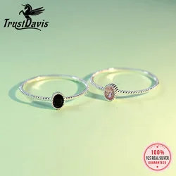 Trustdavis Genuine 925 Sterling Silver Dazzling Black Pink CZ Rings Size 5 6 7 8 Wonderful For Women Girls Teen Lady's Gift DT67