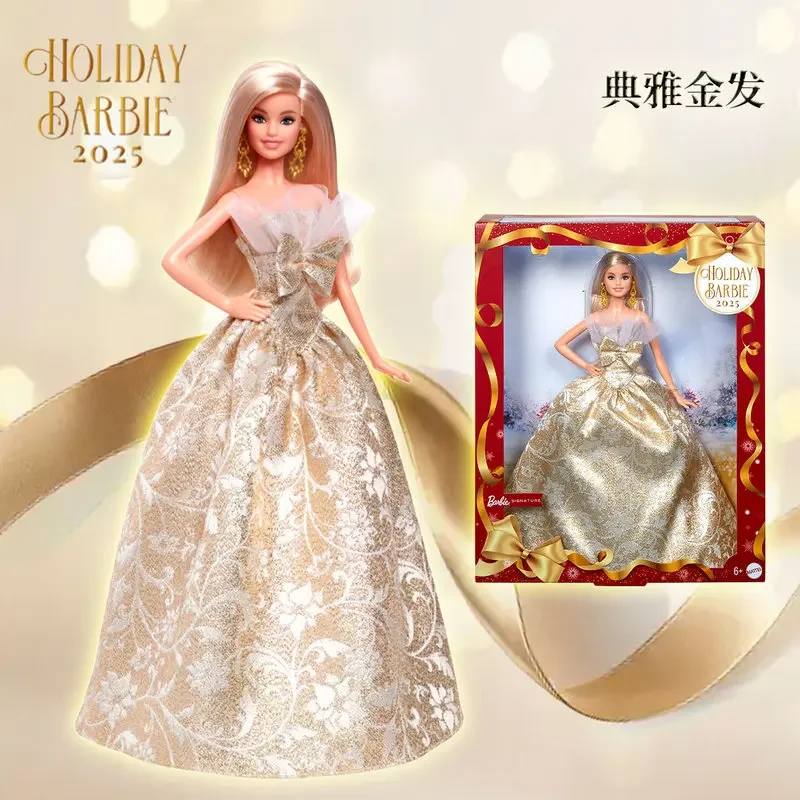 Hot Genuine Stock Barbie 2025 Holiday Collectible Series Blonde Red Brown Hair Collection Doll Gown Dress Girl Birthday Gift