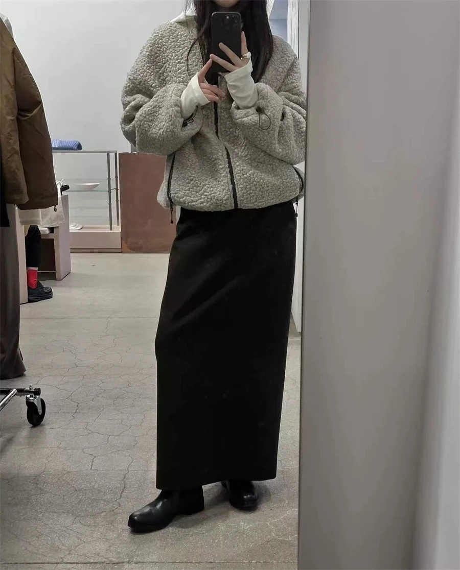 معطف PREON للخريف والشتاء غير رسمي بسحاب وياقة ثابتة من الصوف Fce Jaet Monoha Sle طويل Sve مناسب للتنقل #5