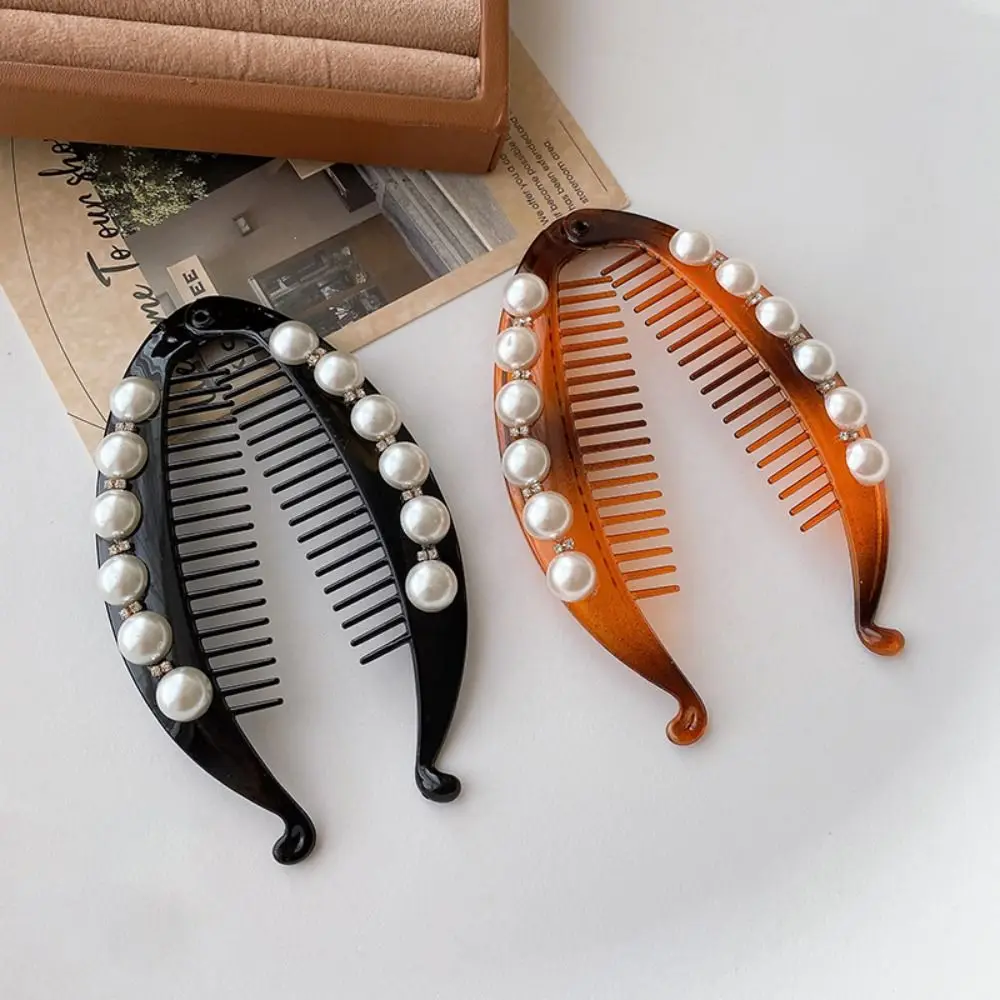 

Korean Style Pearl Banana Clip Hairpin Ponytail Holder Plastic Vertical Clip Hair Claw Headwear Rhinestone Hair Clip Women