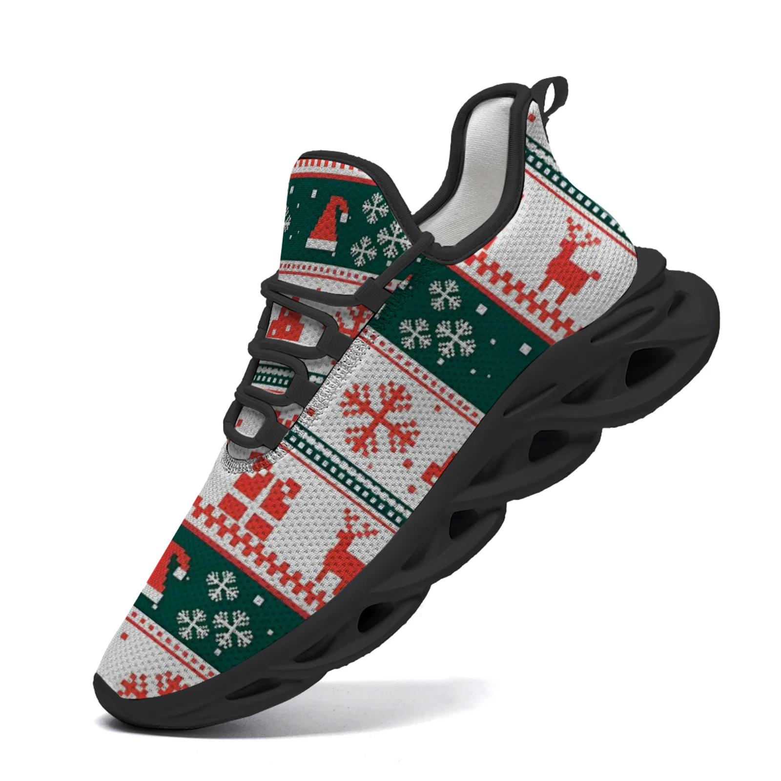 

Mosaic style Christmas striped casual sport shoes, for men and women, lightweight walking and running shoes, mesh shoes