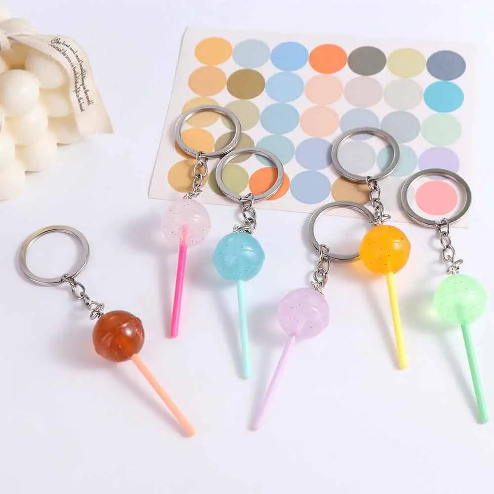 3D Food Lollipop Keychain Transparent Bag Ornaments Simulation Lollipop Resin Jelly-colored Candy Key Rings Handbag Pendants