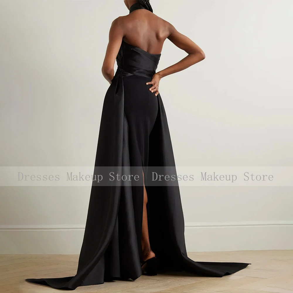 Black Evening Dress Halter Backless Sleeveless Column Simple Evening Gowns for Women 2024 Back Split Criss-Cross Formal Dresses image 2