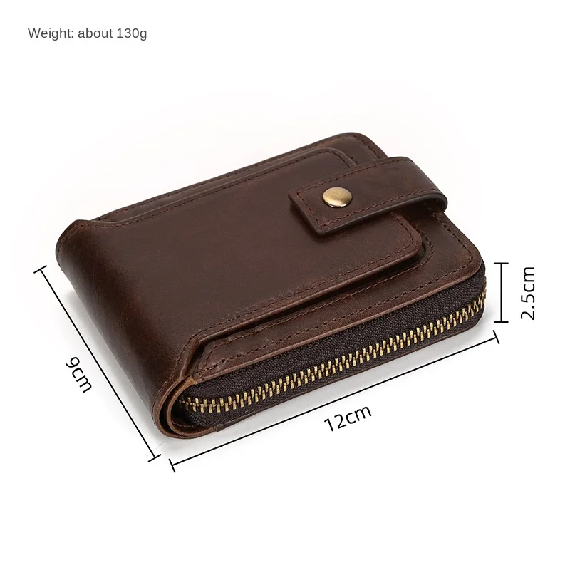 Genuine Leather Zipper Wallet with Multiple Card Slots