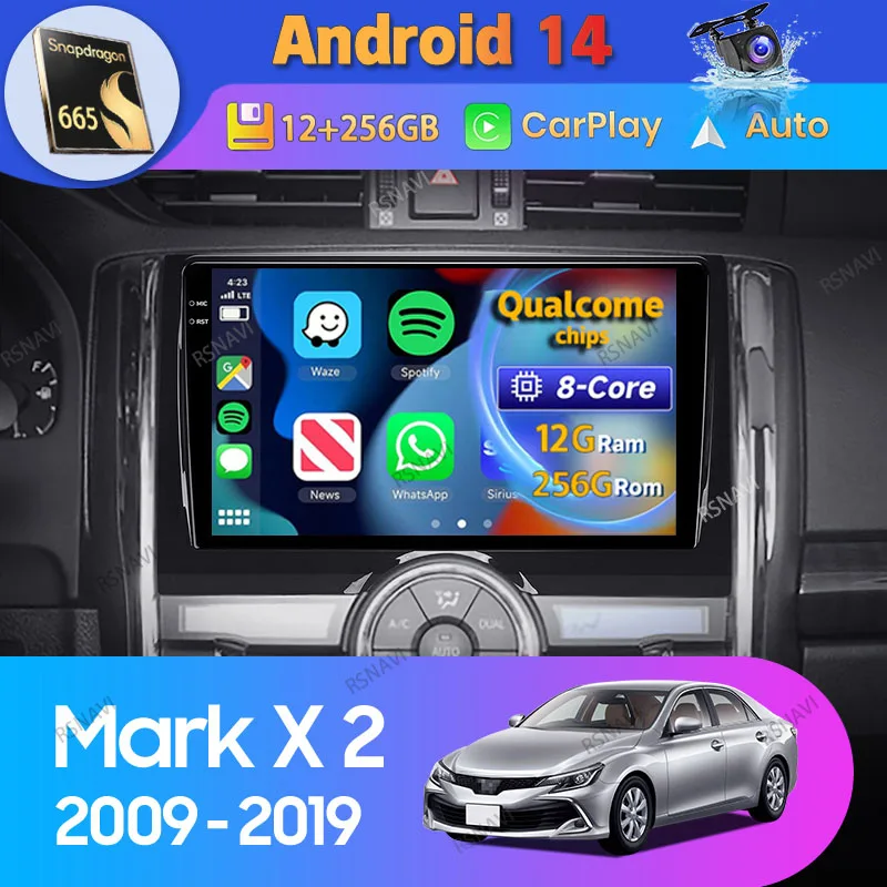 Radio Multimedia con GPS para coche, reproductor con Android 14, Carplay, vídeo, cámara 2009, BT, 2 Din, estéreo, para Toyota Mark X X130 2 II 2019-360