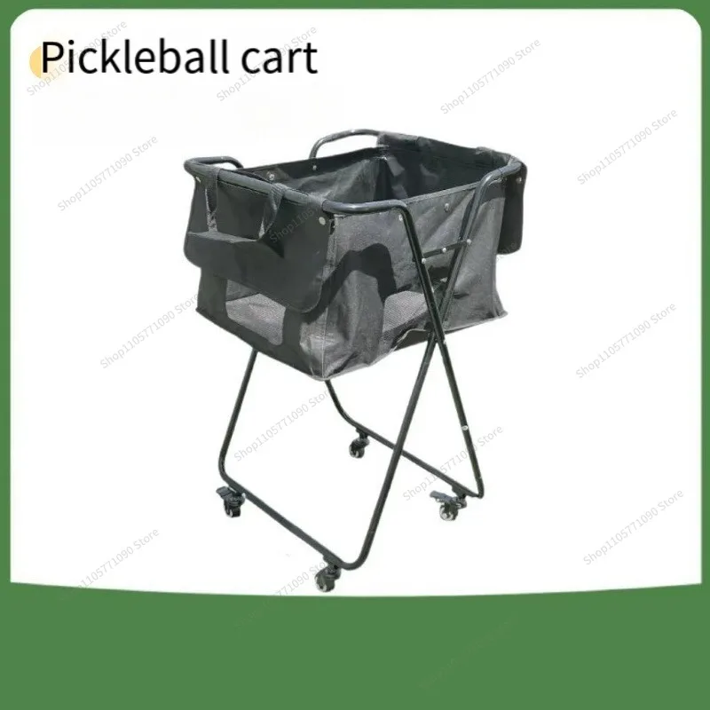 For Foldable Pickleball Storage Trolley Portable Large Capacity Ball Collecting Cart for Sports Court Training Use