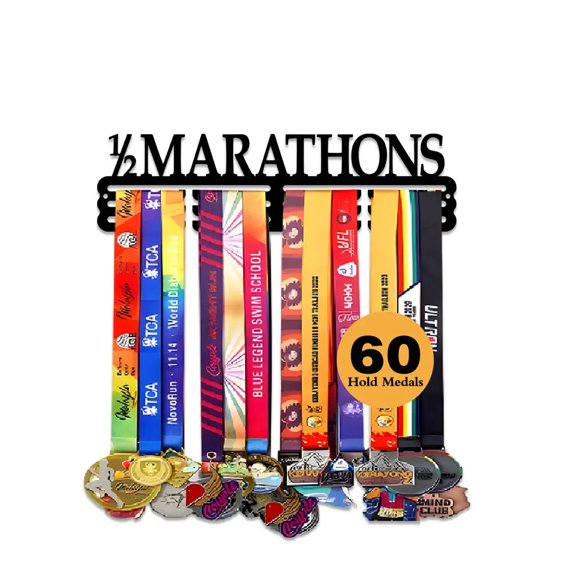 Medal Hanger Holder Display Rack for Awards Ribbons - Personalized Sports Themed Race Ribbon Holder for Wall