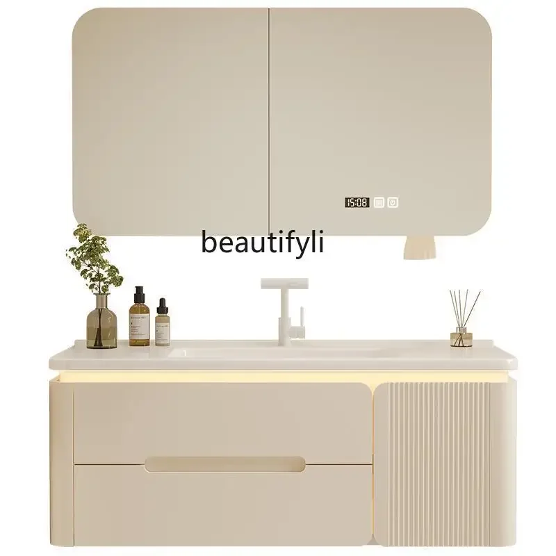 

Oak Paint Cream Style Bathroom Cabinet Ceramic Whole Washbin Wash Basin Cabinet Combination Washstand