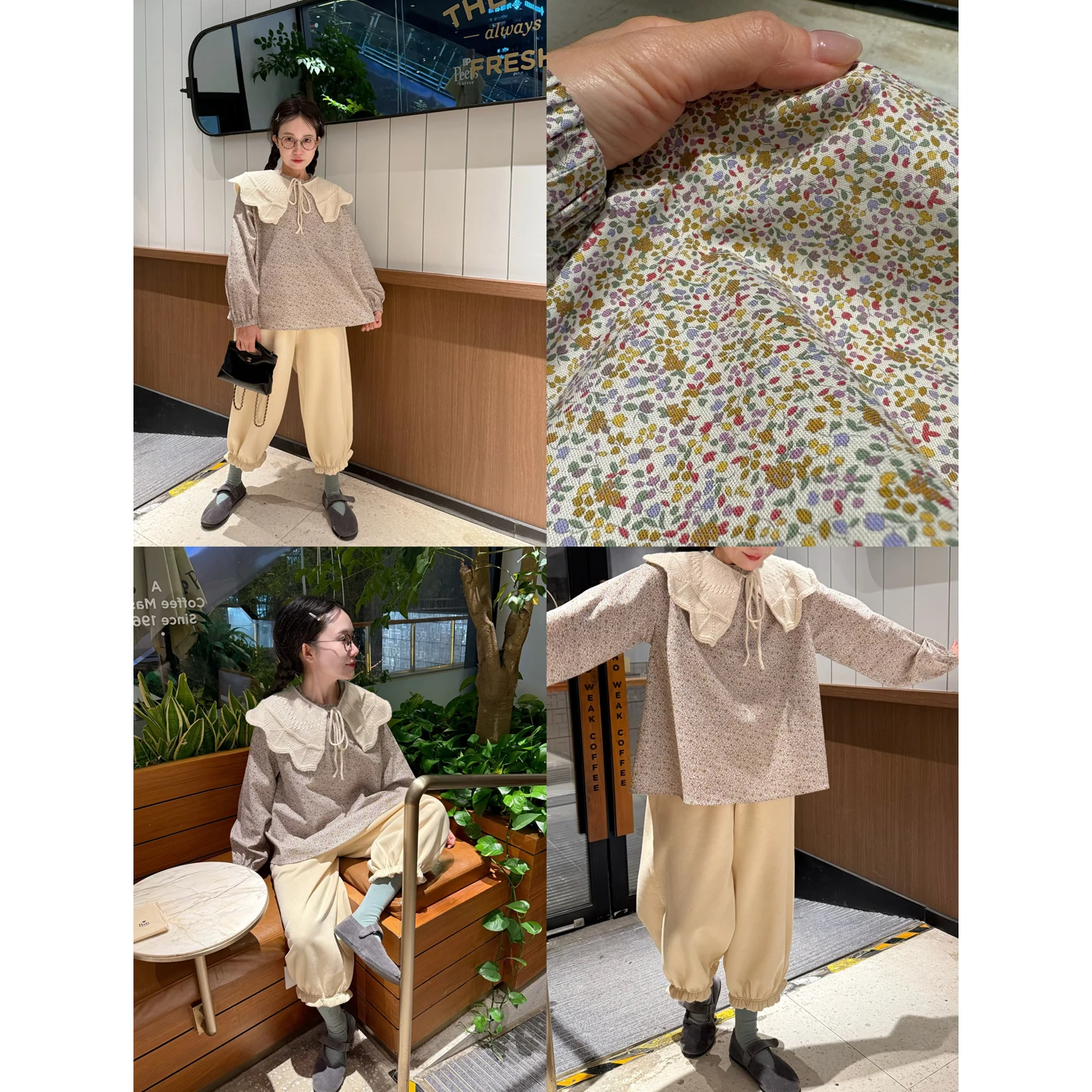 

Японская утепленная хлопковая футболка свободного кроя с круглым вырезом, увеличенный размер, с принтом обезьян и цветочным узором, универсальная повседневная модель для дома.