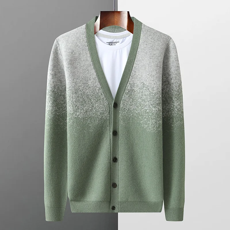 

Fall/Winter New 100% Pure Wool Cardigan Men's Coat Jacquard Knitted Cardigan Top