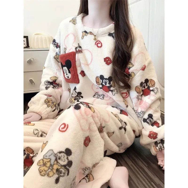 

Anime Winter Plush Pajamas Suit Kawaii Women Warm Soft 2Pcs Flannel Loungewear Set Girls Long Sleeves Pants Homewear