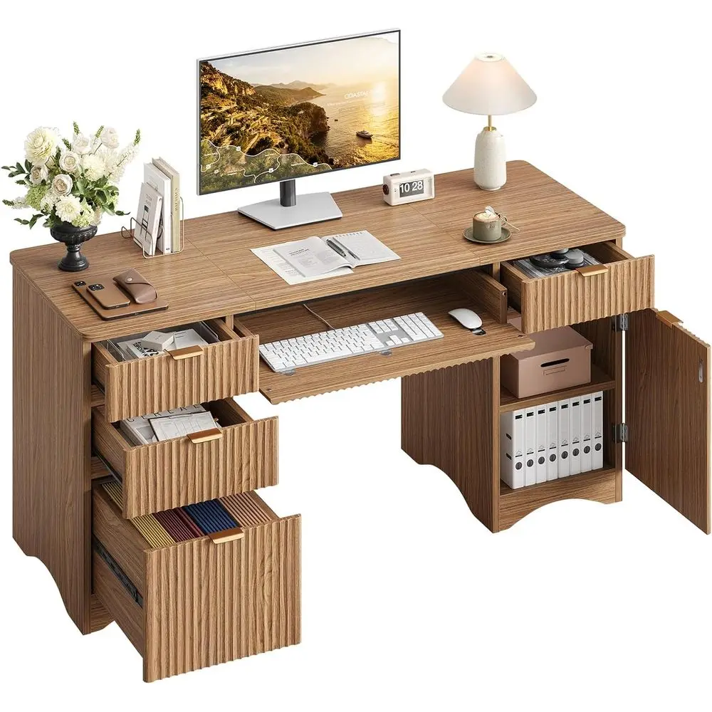 

63 Inch luted Executive Desk with Ders, Wood Computer Desk with Ample ile Der, Keyboard Tray & Storage Cabinet, ern Home Oice De