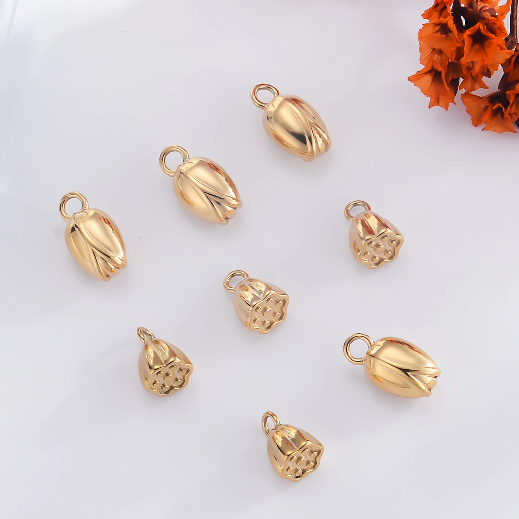 

10Pcs Stainless Steel Mini Tulip Flower Lotus Seedpod Charms For Making DIY Earrings Necklace Accessories Jewelry