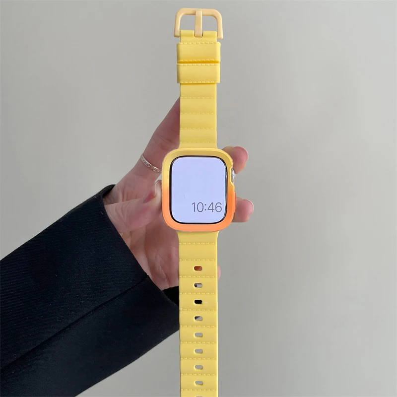 Sport Silicone Strap For Apple Watch Band 40mm Ultra2 49 44 45 mm Replacement Bracelet For iwatch 7 8 9 SE 6 5 4 3 Gradient Case