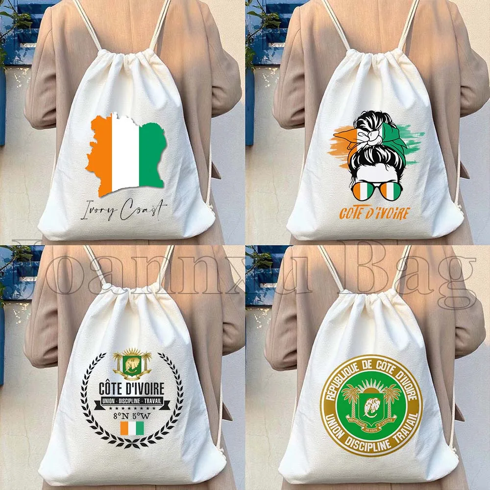 

Ivory Coast Flag Map Ivorian Africa Gifts Durable Canvas Drawstring Bag Soccer Backpack Workout Yoga Sackpack Cotton String Bag
