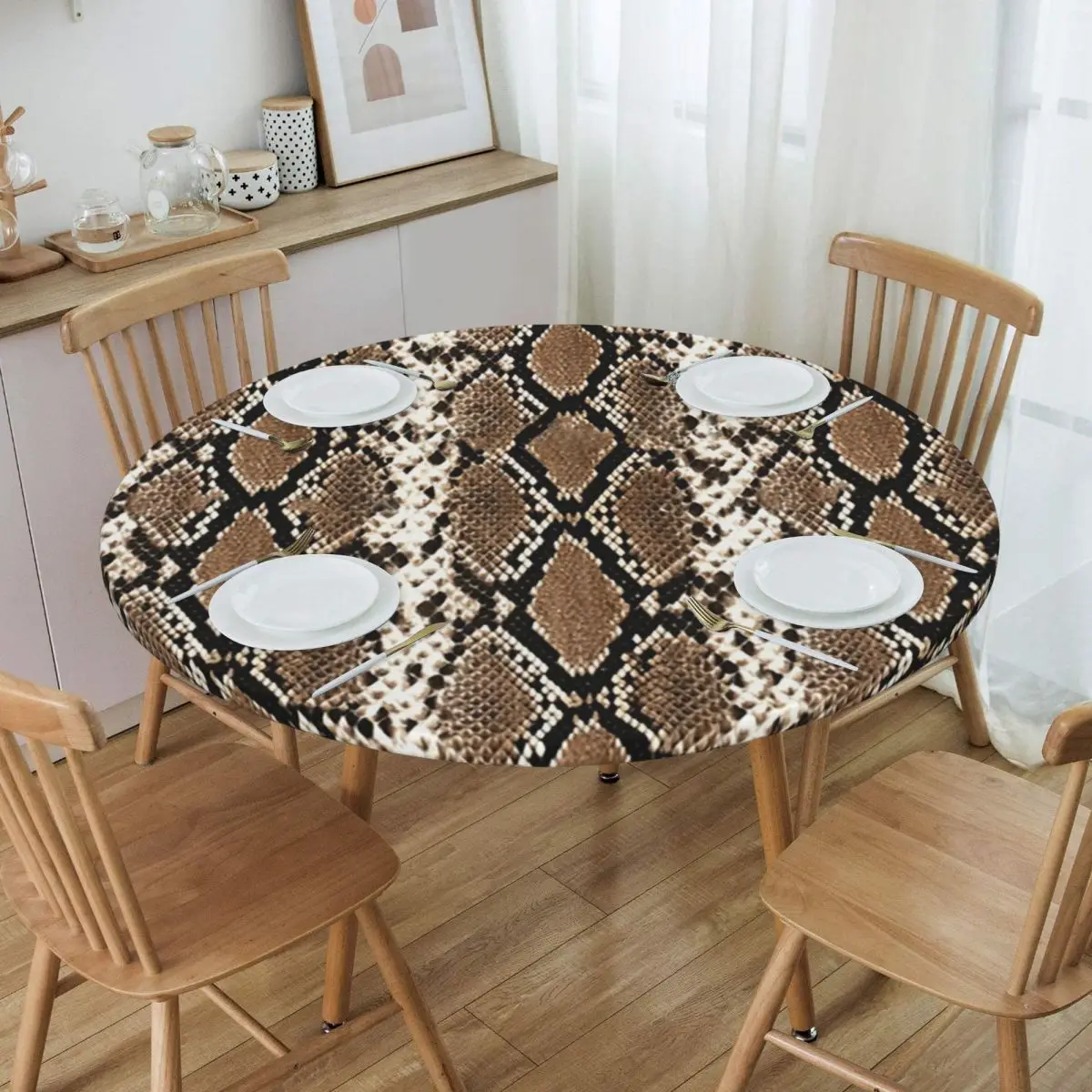 Python Skin, Snake Pattern Waterproof Round Tablecloth Oilproof Table Cloth for Kitchen Events Dining Table Cover