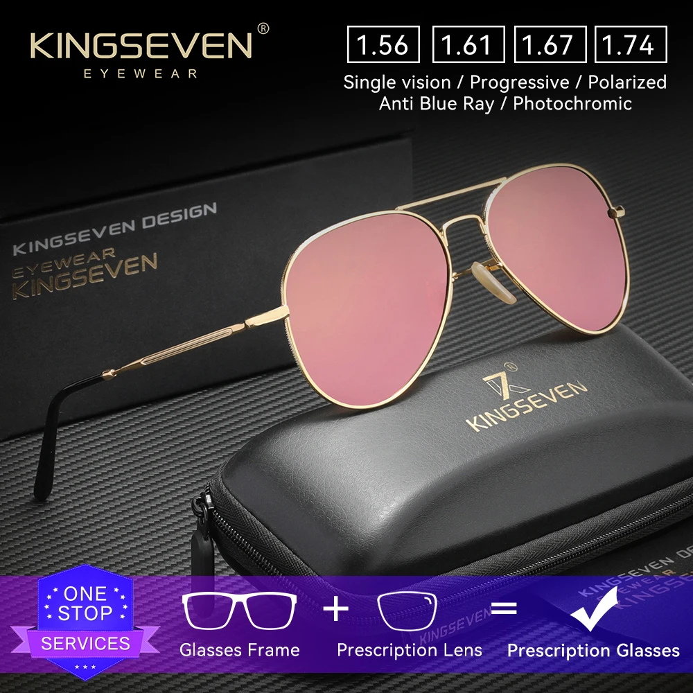 

KINGSEVEN Pilot Causal Prescription Sunlasses Optical Lens Myopia Hyperopia Progressive Glasses Men Women Fashion Drive Eyewear