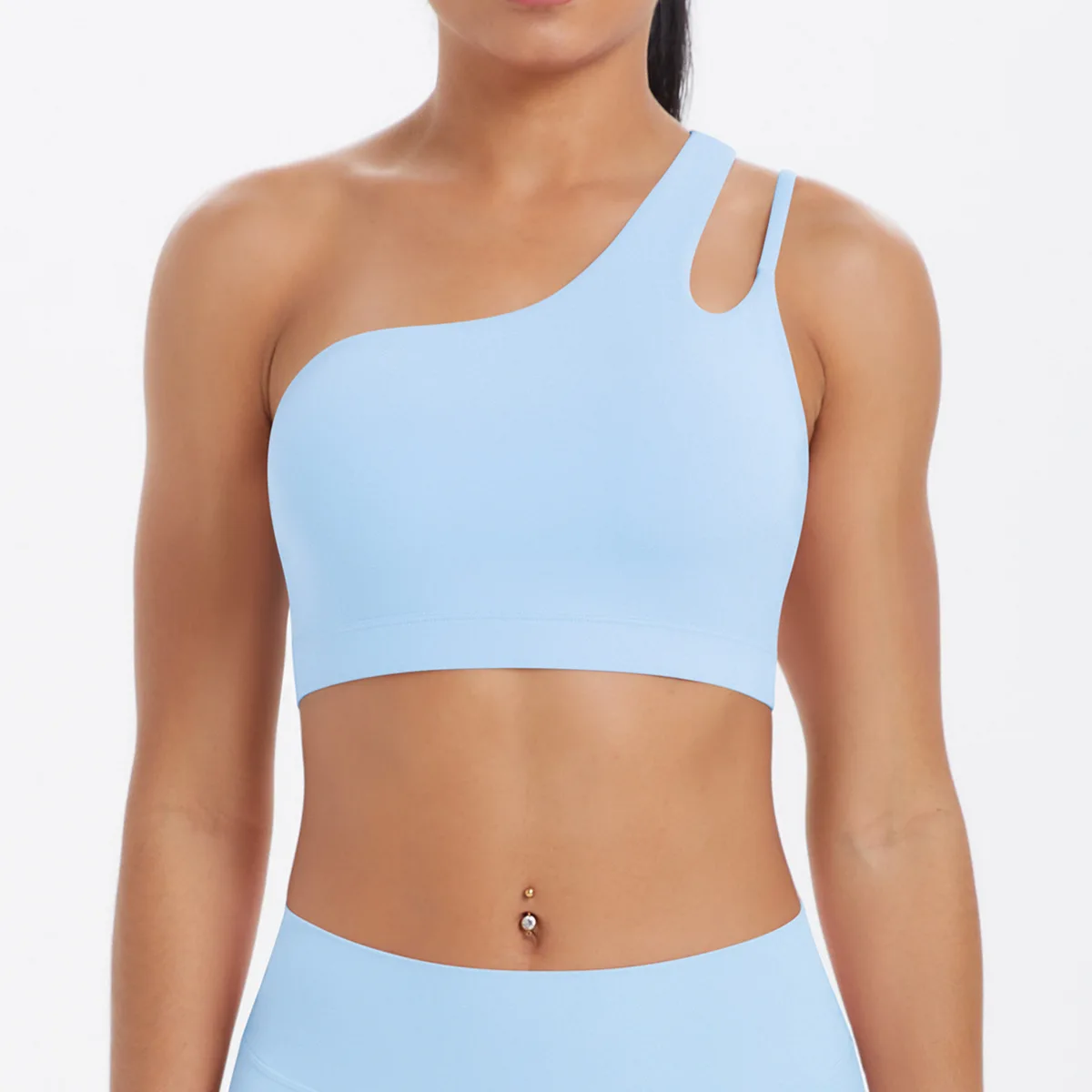 Solid One Shoulder Yoga Tank Top Women Naked Feel Push Up Irregular Strap Beautiful Back Sports Bra