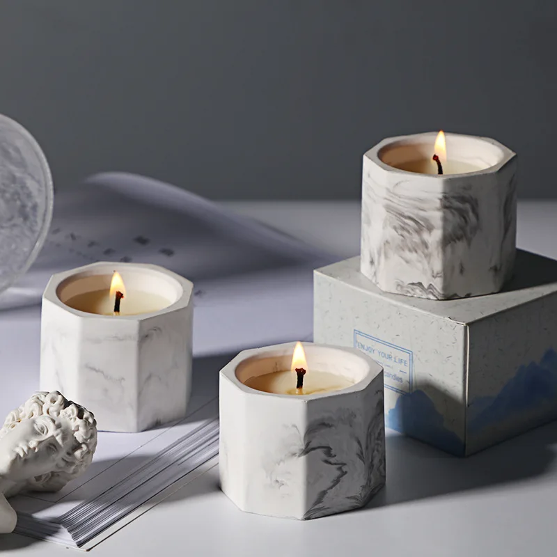 Smokeless Scented Aromatic Candles Creative Plaster Cup Natural Soy Wax Candles Home Wedding Decorative Candle Guest Gifts Box