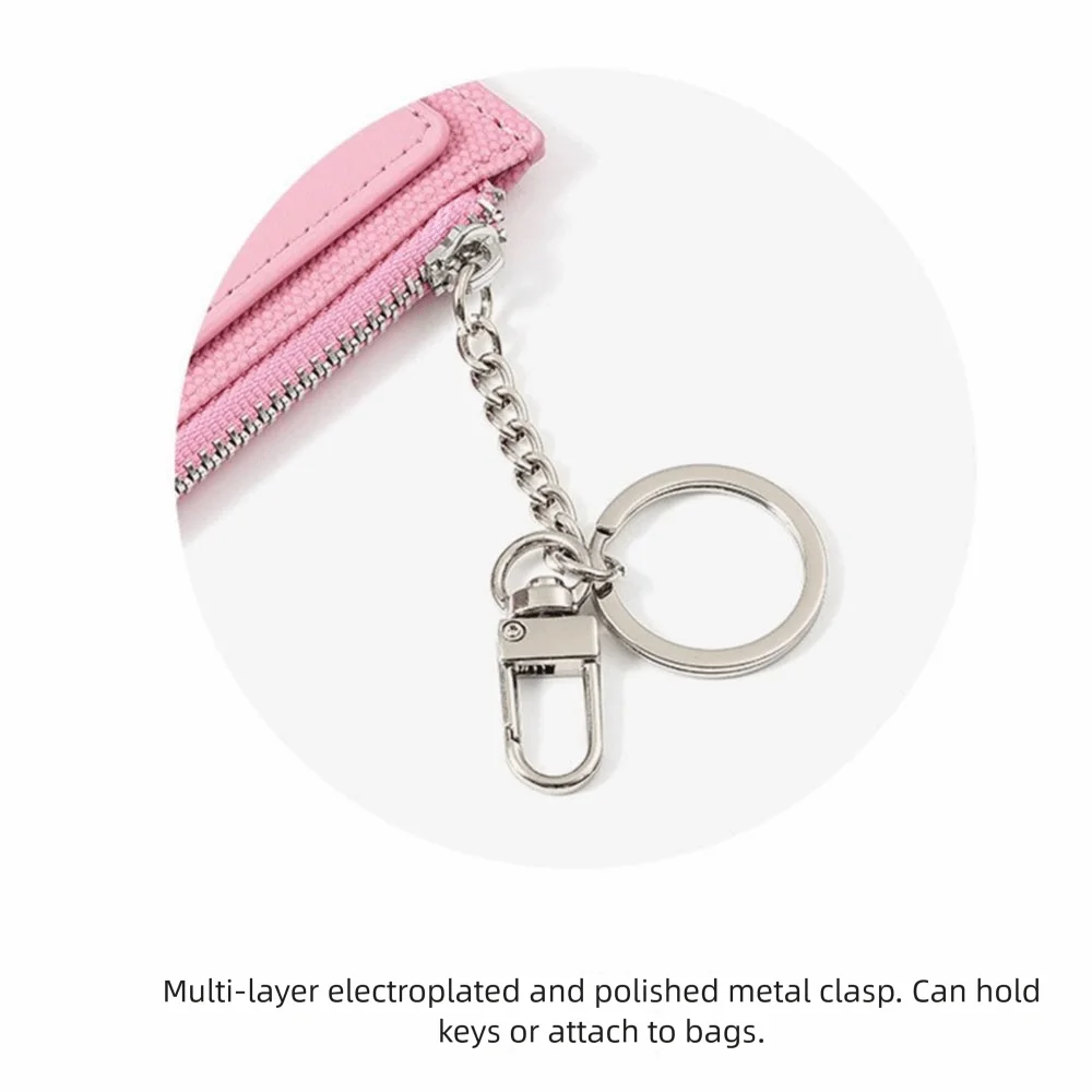 

with Keychain Women's Short Wallet Pu Leather Zipper Closure ID Credit Card Wallet Elegant Solid Color PU Card Holder Travel