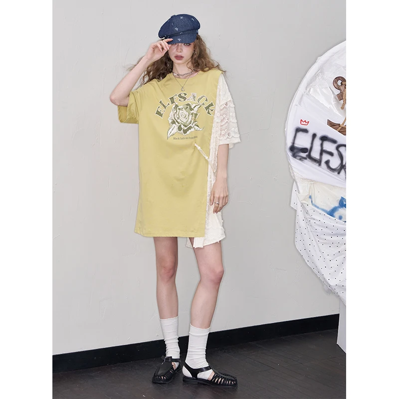 ELFSACK mignon dentelle graphique t-shirt conception tenue décontractée pour les femmes