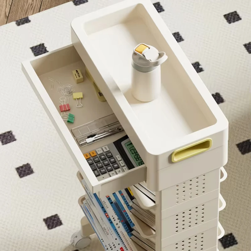 Mobile Bookshelf with Wheels Student Desk Organizer Office Book Storage Stand Layered Floor Standing