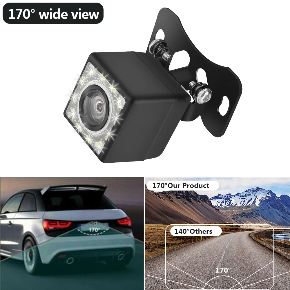 Caméra de recul universelle pour voiture, grand angle 170 °, yeux de stationnement de secours, vision nocturne LED, accessoires automobiles, objectif Fisheye