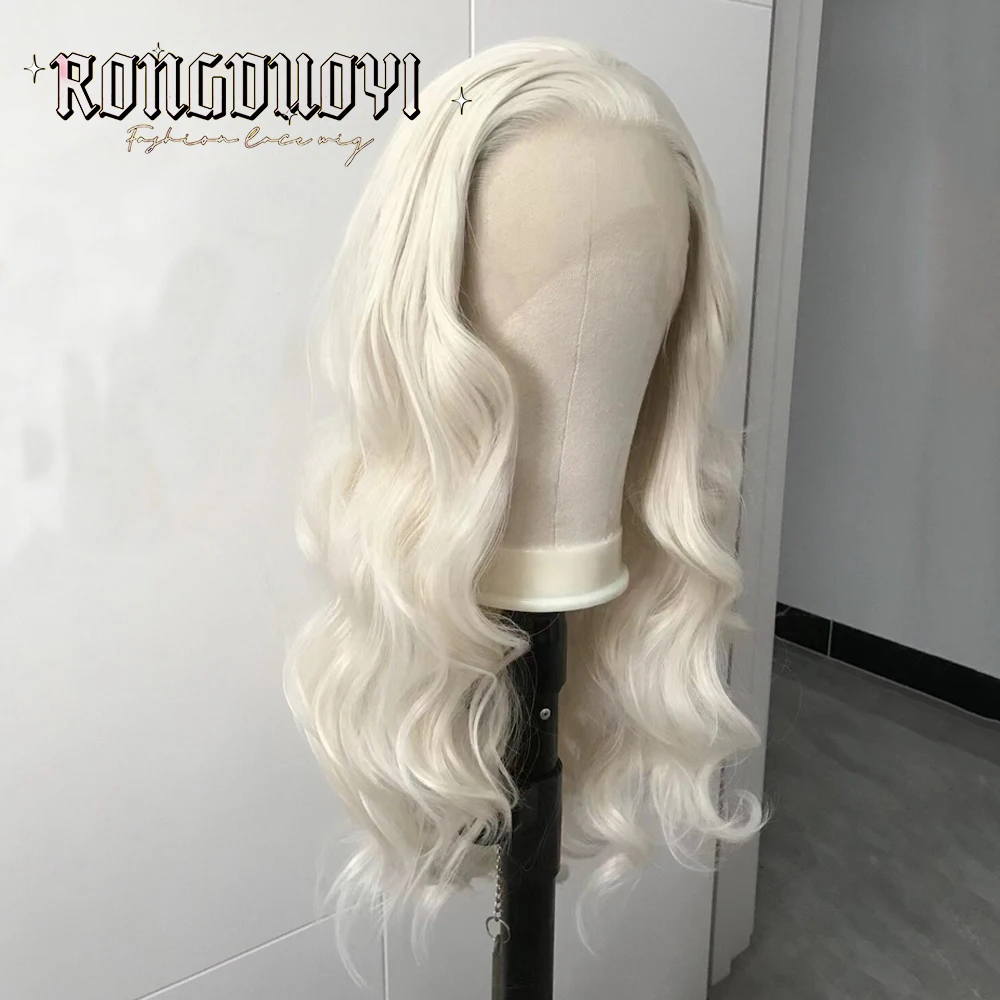 Platinum Blonde Wig Synthetic Hair Lace Front Wig Body Wavy Long Colored White Blonde Frontal Lace Wigs for Women Cosplay Party