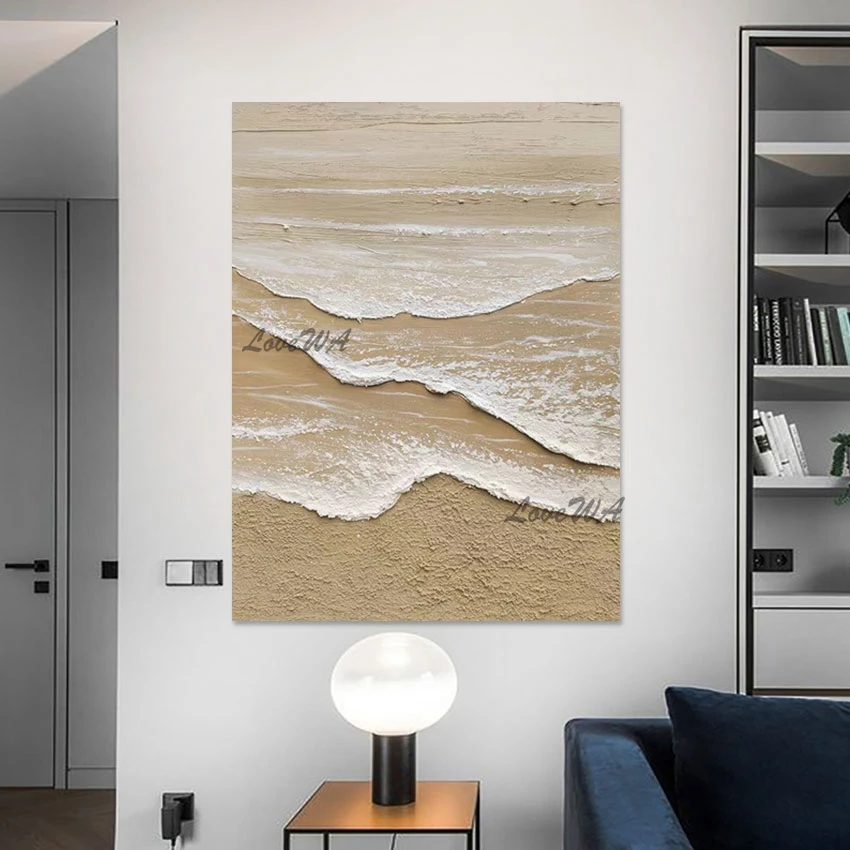 

Beach Natural Scenery Oil Painting Abstract Canvas Art Sea Wave Picture No Framed White Acrylic Wall Aesthetic Room Decoration