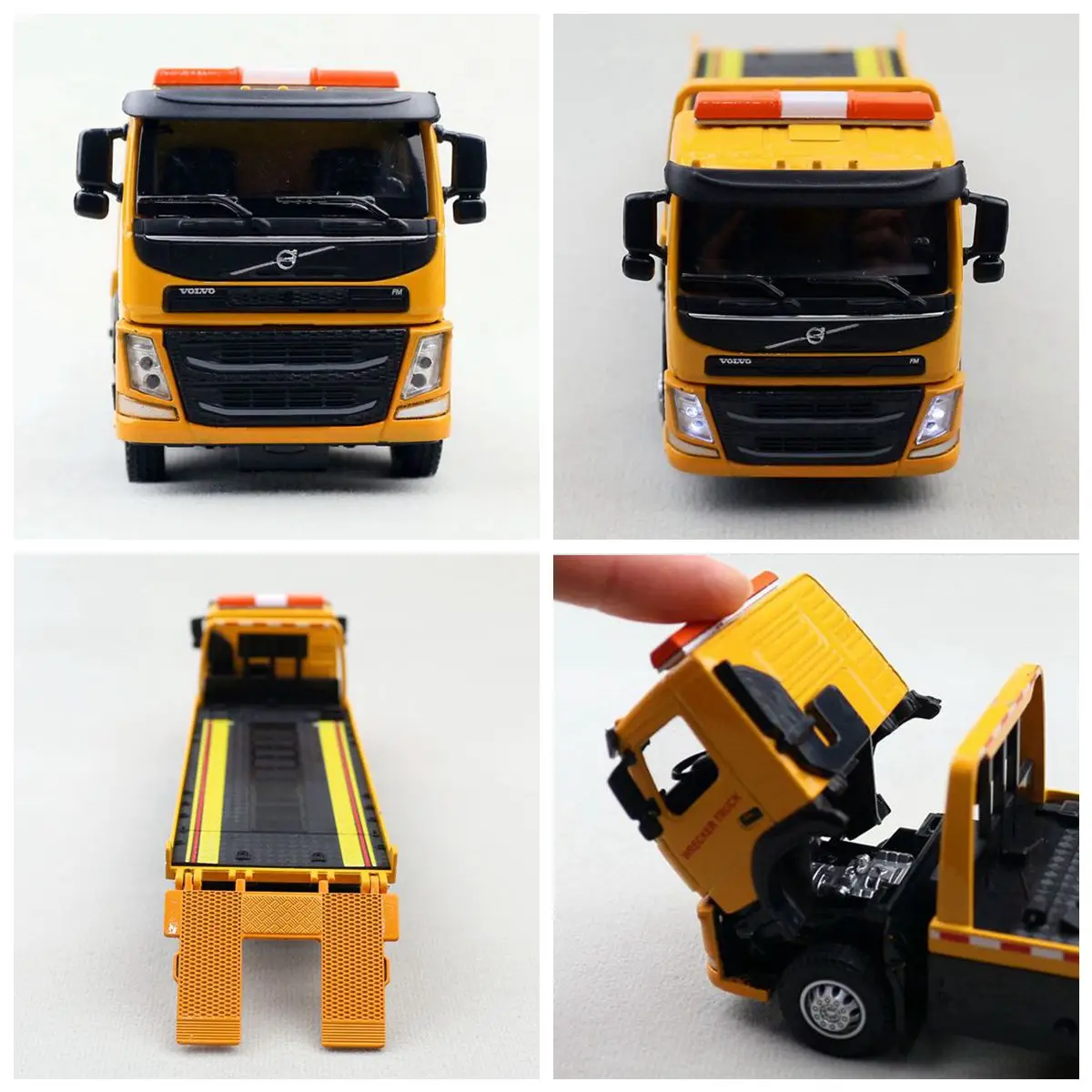 Volvo carro reboque reboque plataforma caminhão brinquedo, modelo de veículo diecast, puxar para trás, som e luz, coleção educacional, presente para