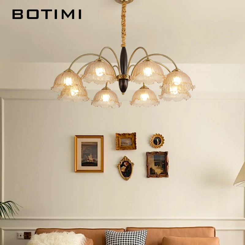 BOTIMI Handmade Glasses Chandeliers Master Bedroom Chandelier Lighting Fixtures Home Decorative Wooden Hanging Lights