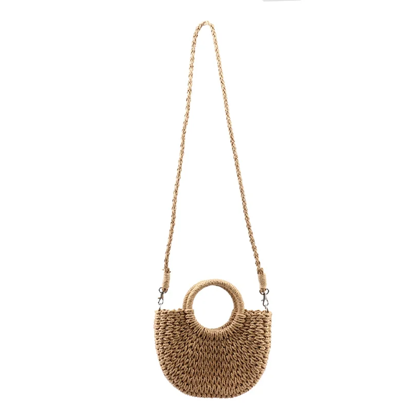 

FX-5X Straw Woven Bag Handmade Rattan Woven Vintage Retro Straw Rope Knitted Women Crossbody Handbag Brown