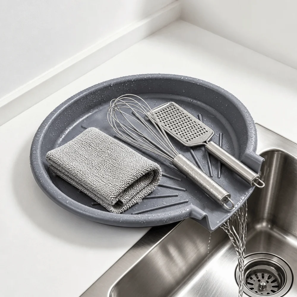 Non-Slip Sink Drain Pad Quick Dry Heat Resistant Dish Drying Mat Easy Clean Self Draining Countertop Drain Tray Vegetables