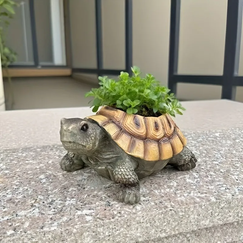 Cute Tortoise Shaped Planter Animal Ornament Flower Pot For Succulent Green Plant Garden Balcony Decor Desktop Accessory Gift