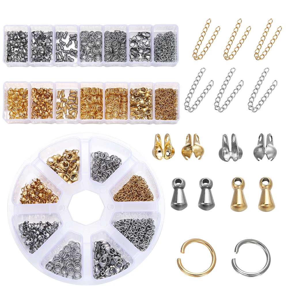 

1Box Stainless Steel Lobster Clasps Open Jump Rings Crimp Beads Caps Set For Diy Bracelet Necklace Jewelry Making Accessories