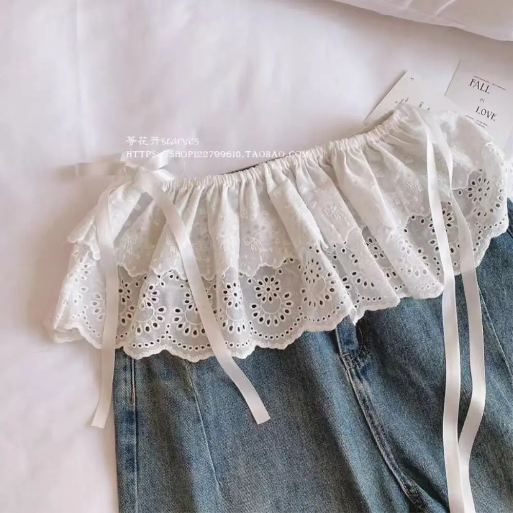 Y2K Sweet Lace Mini Skirt Flower Hight Waist Gauze Skirt Lace-up Korean Style Ruffled Edge Skirt Streetwear